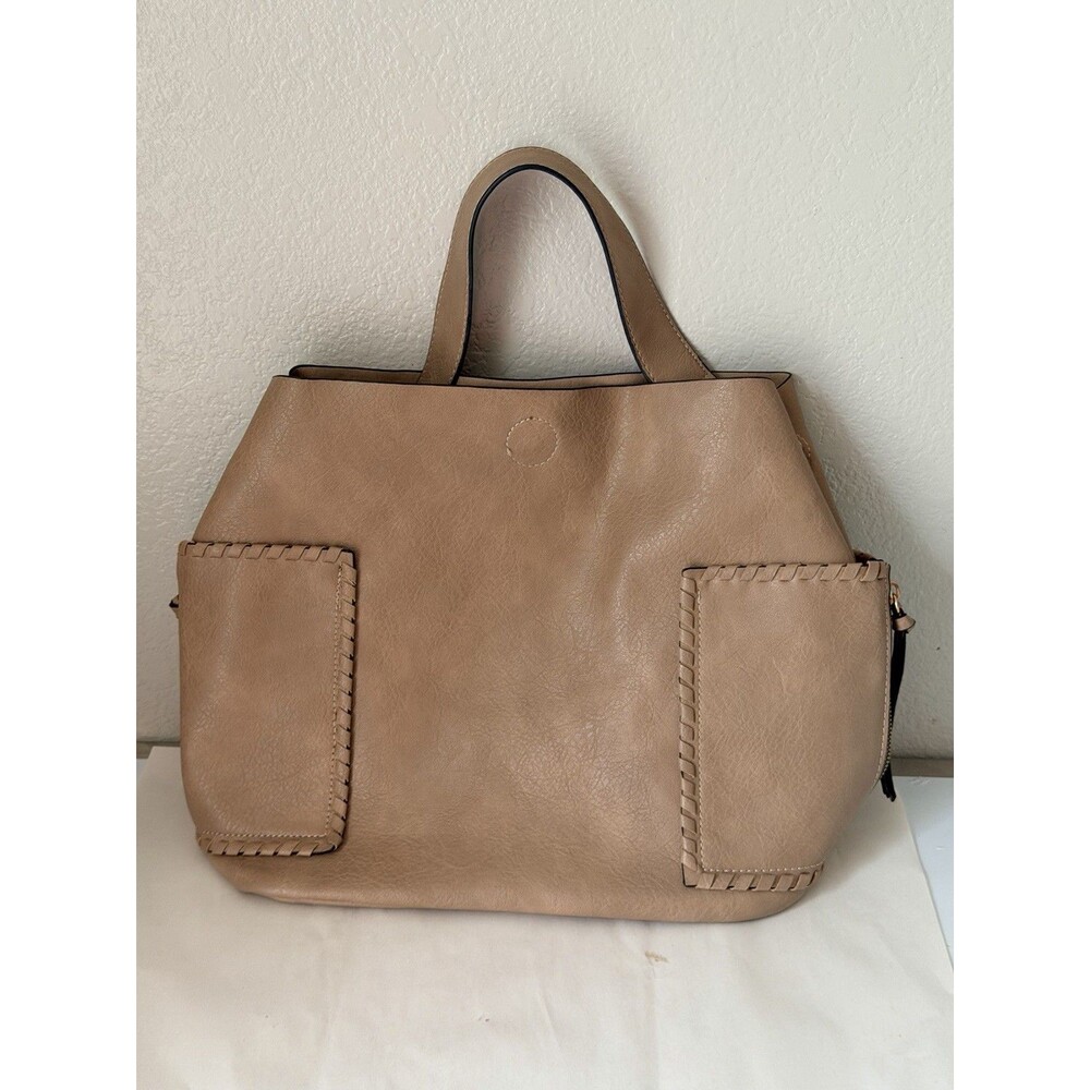 Boho Slouchy Hobo Tote Bag Tan Beige Faux Leather Large Shoulder Bag